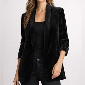 Autres Filles Small Blazer Black Velour Crushed Velvet Solid Career Lined Work